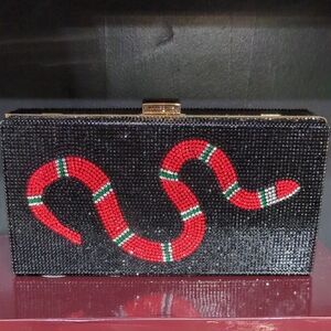 Black Clutch with Red and Green Snake Motif